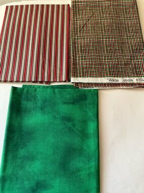 Christmas Theme Quilting Sewing Fabric Lot Marcus Bros Red Green Chek Stripes